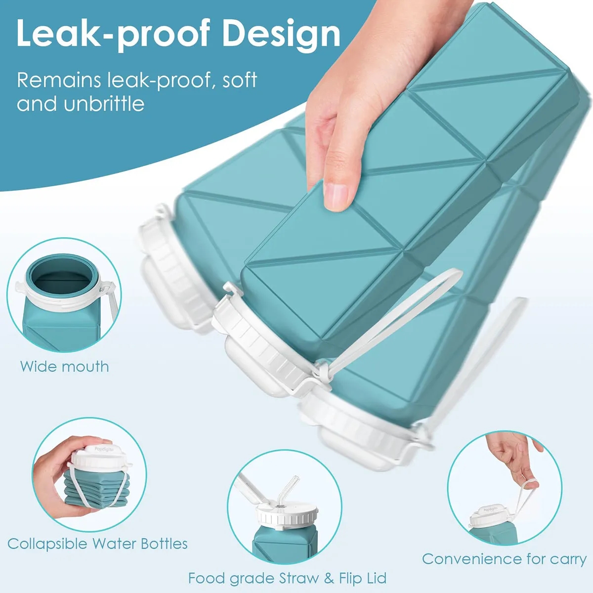 20.7oz Collapsible Water Bottles Leakproof With Straw Lid 1