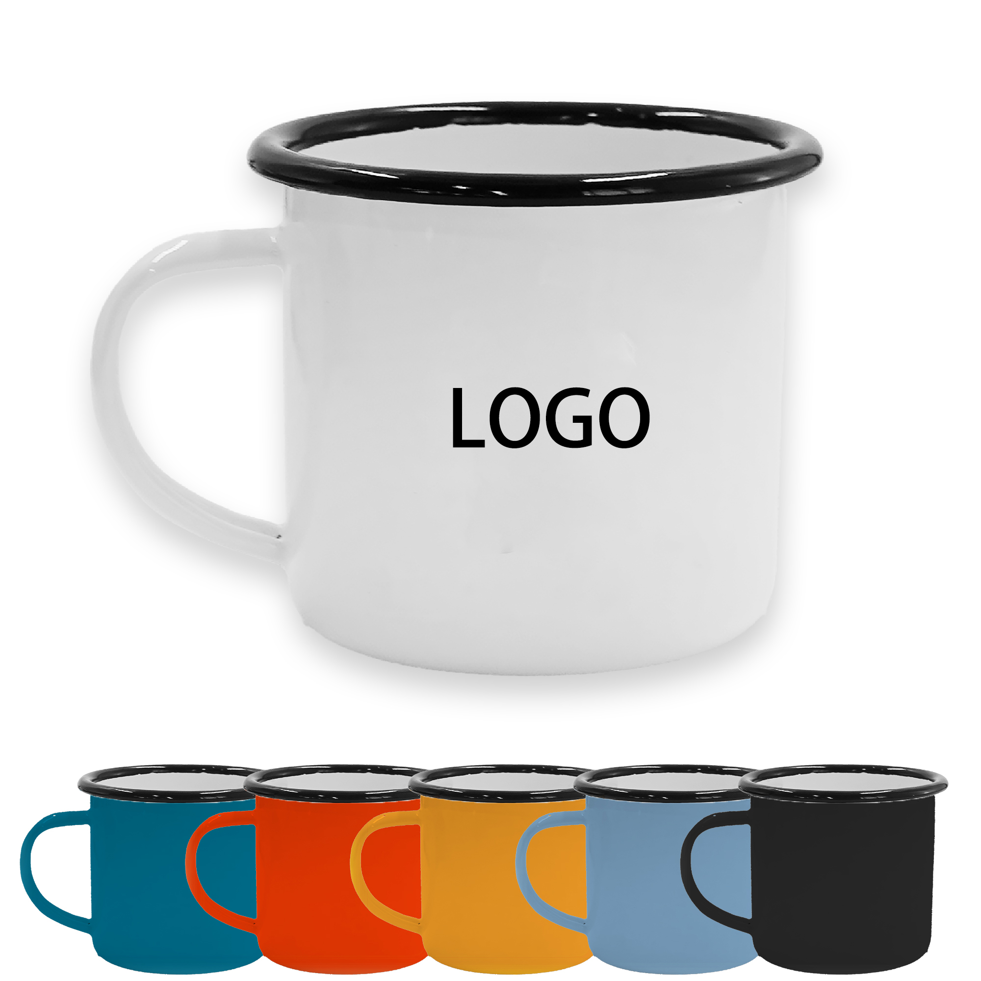 12oz Custom Ceramic Mug ?C Steel Rim Camping Style 1