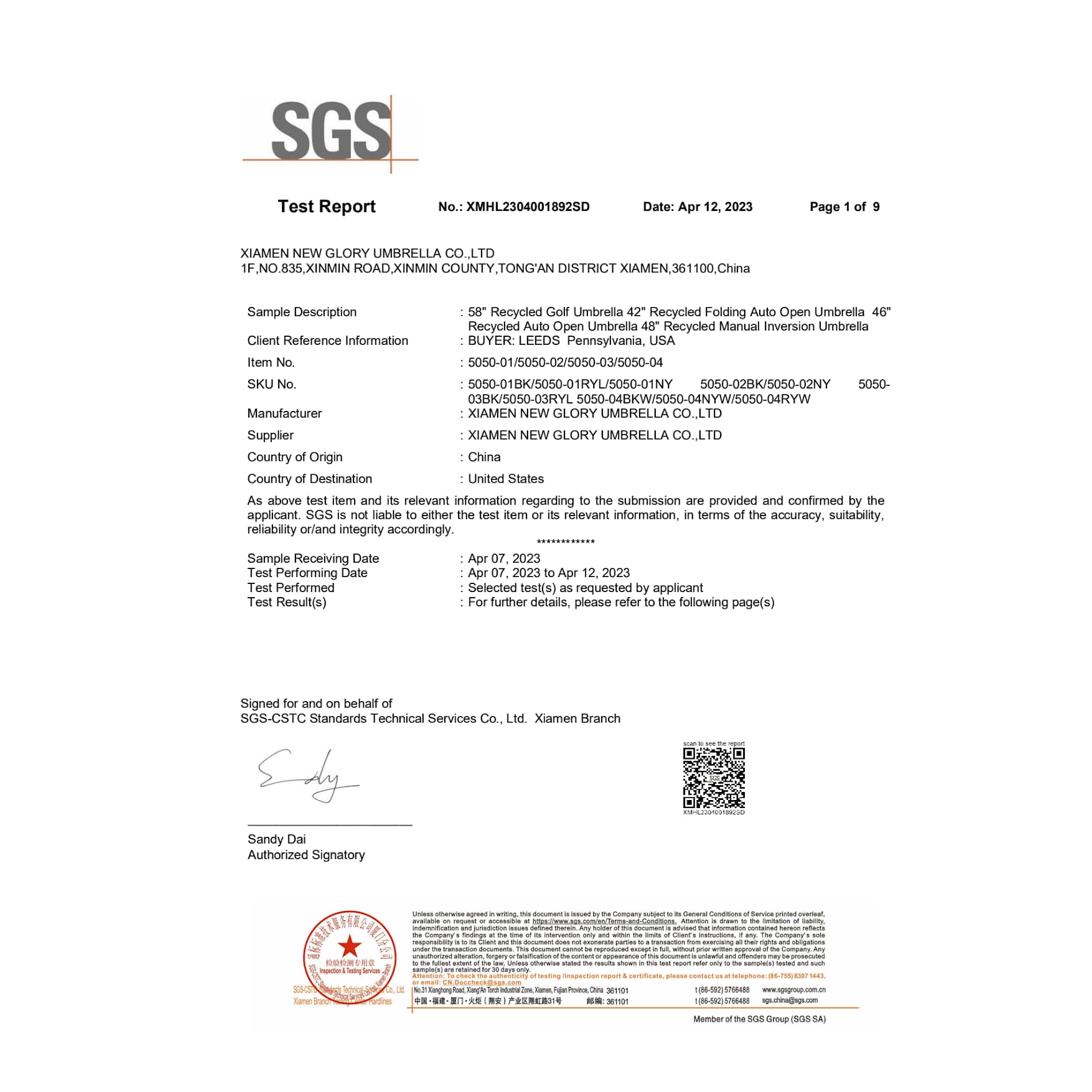 58" Recycled Golf Umbrella 325