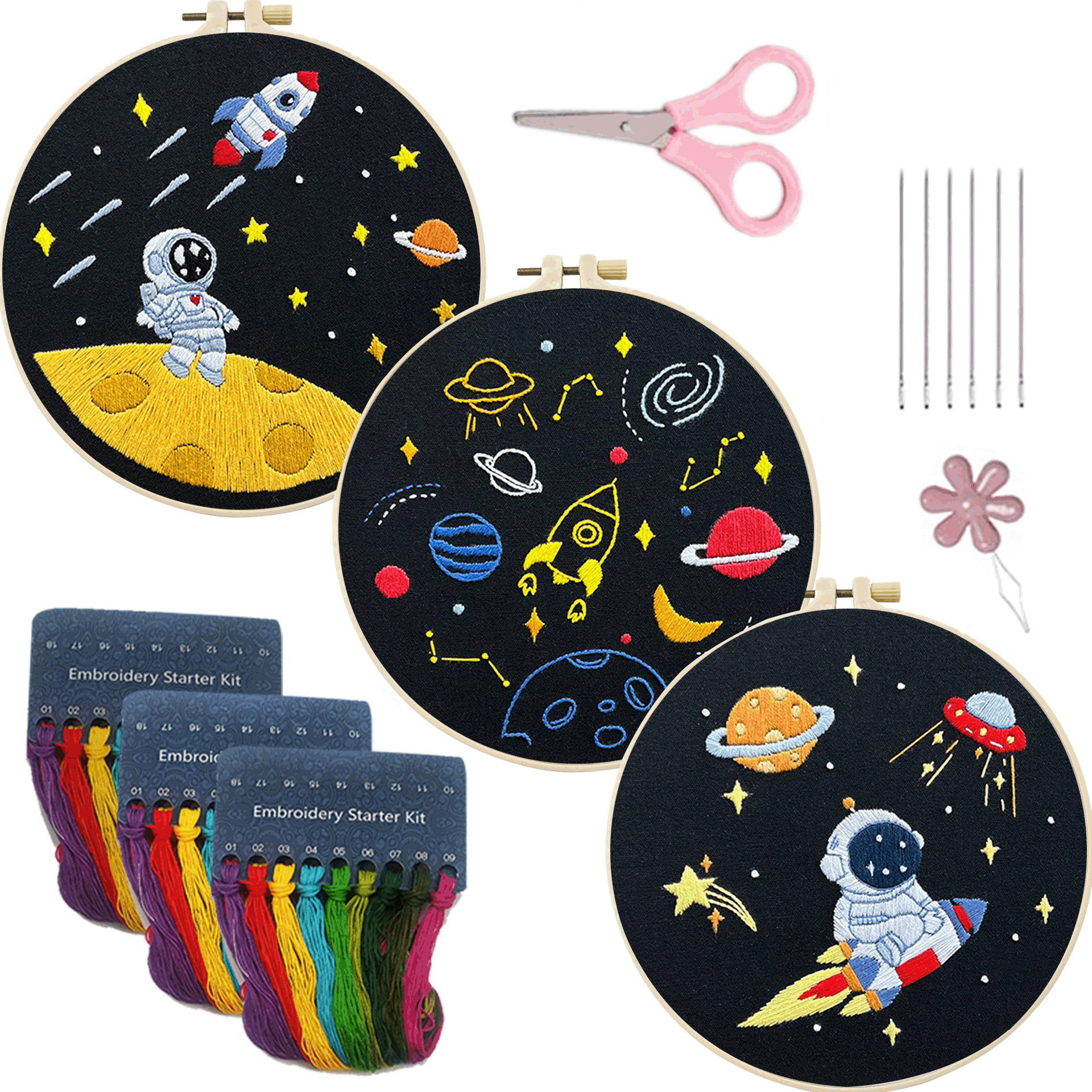 3 Sets Embroidery Kit/Cross Stitch Kits for Beginners 1