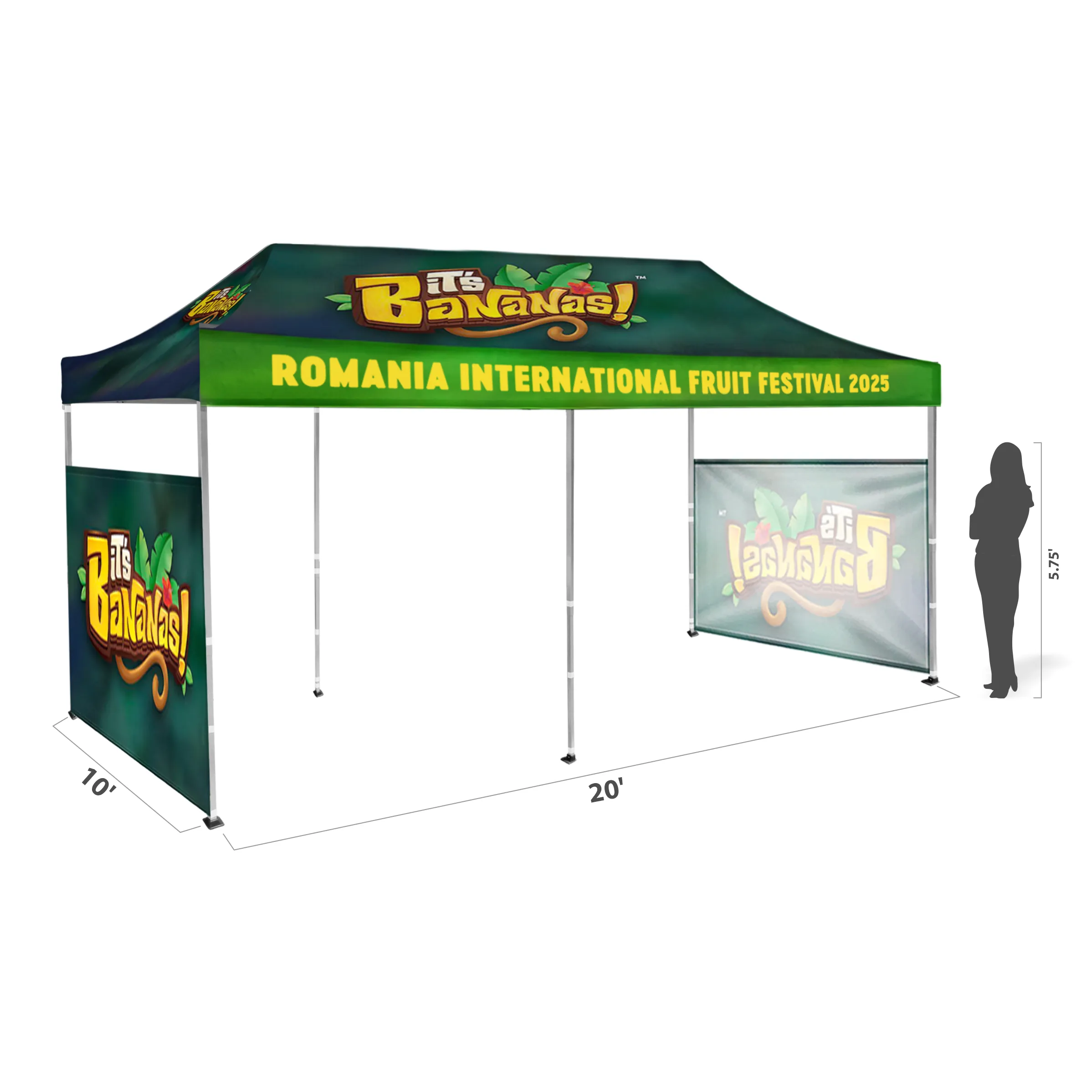 10'x20' Tent Canopy w frame, 2 side half wall 4