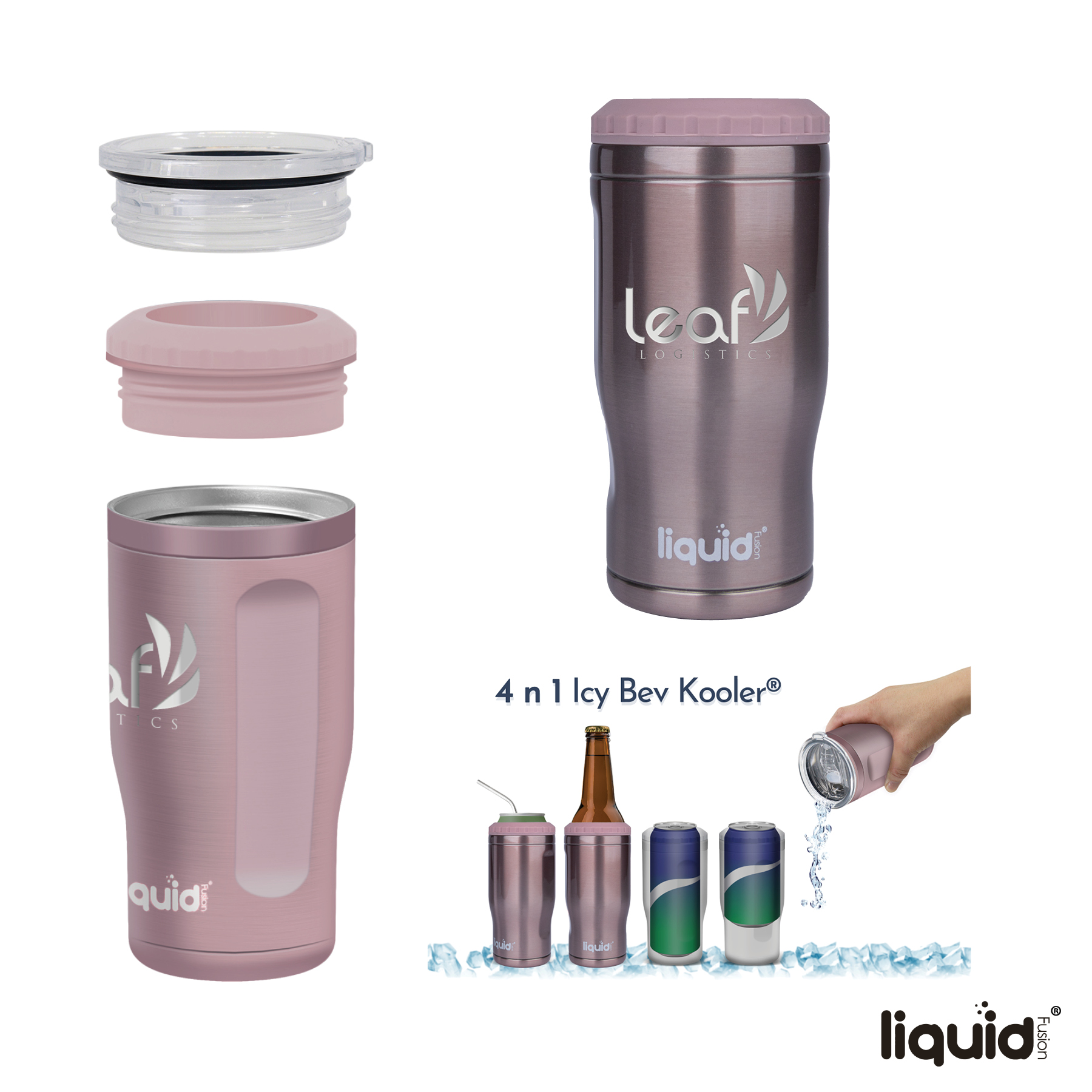 Liquid Fusion® Icy Bev Kooler® 4-In-1 Double Wall Stainless Steel Can Cooler / Tumbler 4