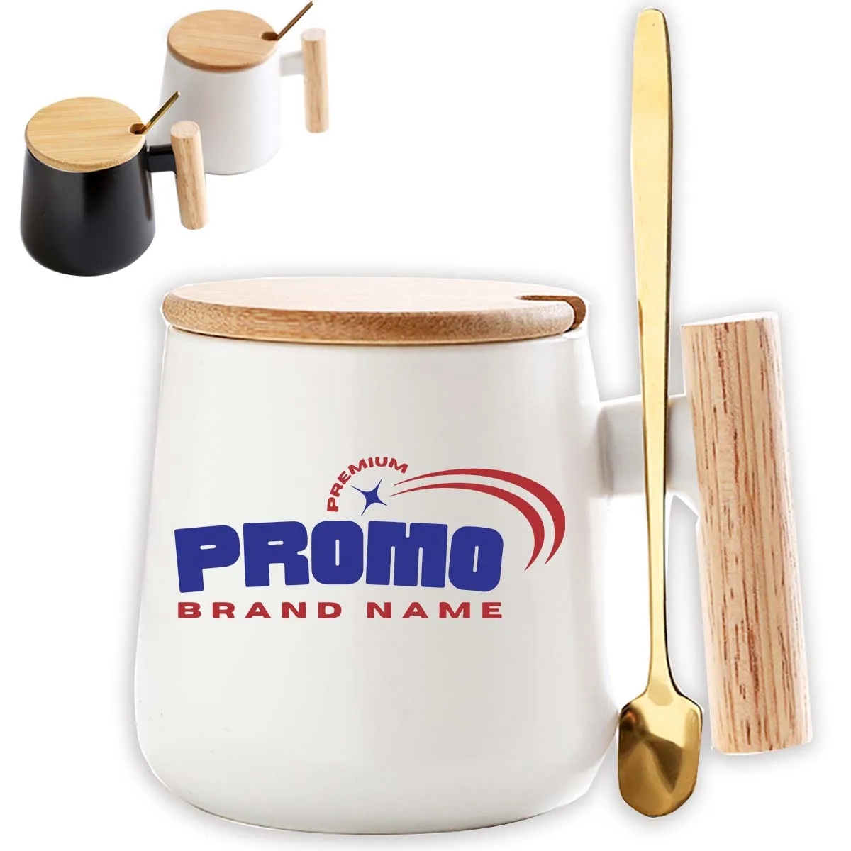 12oz. Ceramic Wooden Handle Tea cup Lid Spoon Coffee Mug 2
