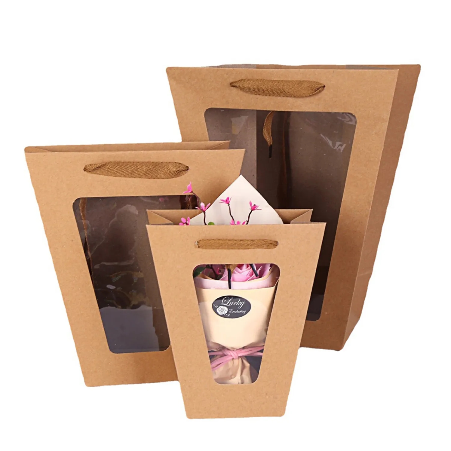 Flower Bouquet Gift Bags with Transparent Window 6
