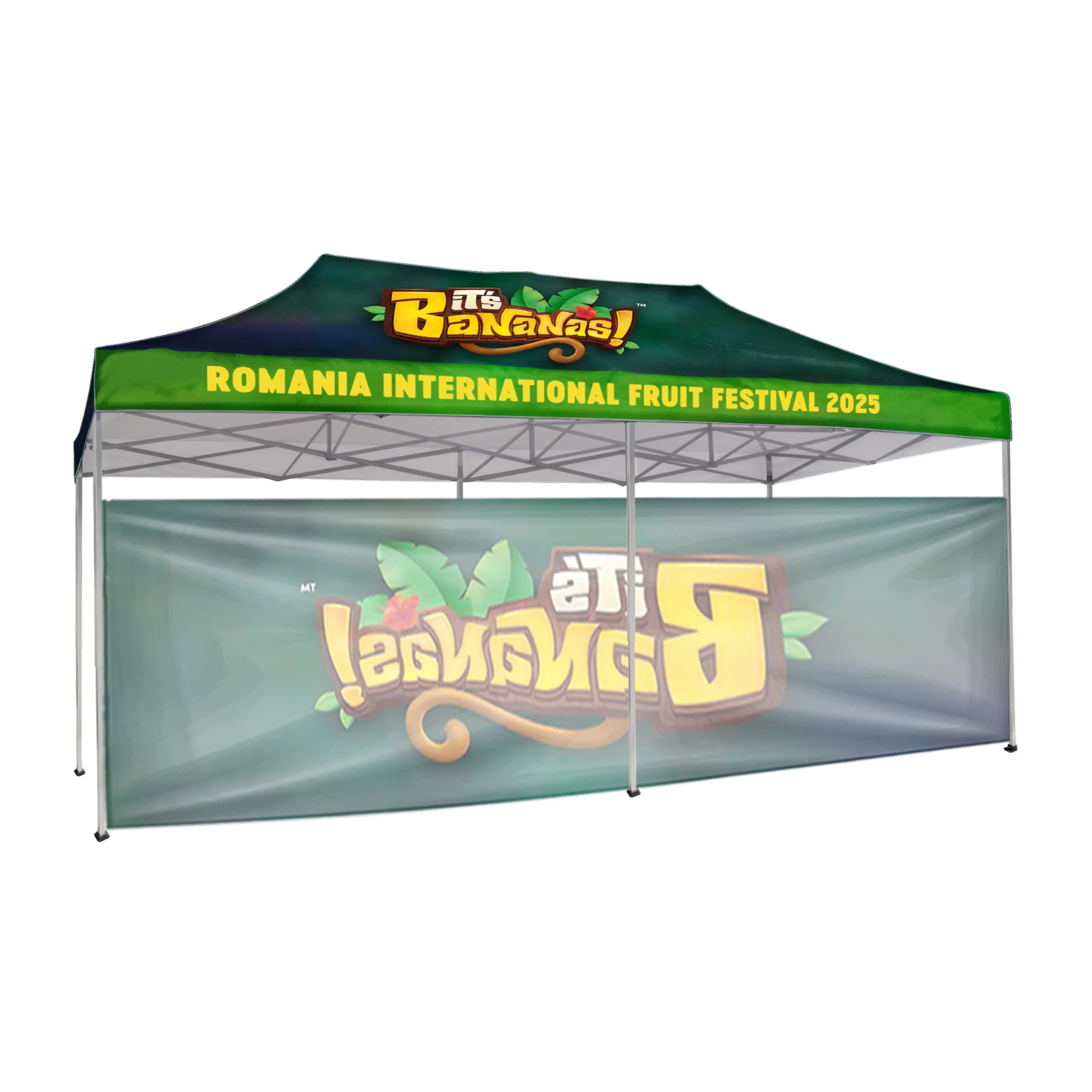 10'x20' Tent Canopy w frame, 1 long half wall 6