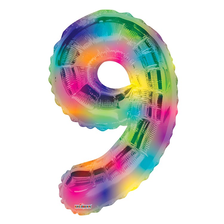Mylar Number 9 Balloons - Rainbow 34" 1