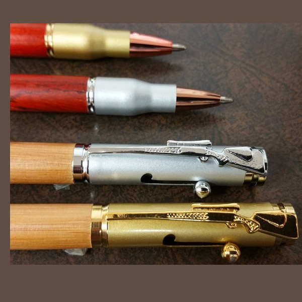 Bullet Brass Ball Point Pen (Satin Gold/Bamboo) 3