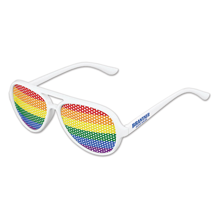 Rainbow Pinhole Glasses with Custom Pad Print on Both Stems 1