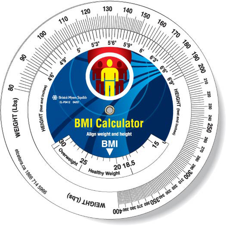 .020 White Plastic Body Mass Index Wheel Calculator (6" dia.), Full Colour 1