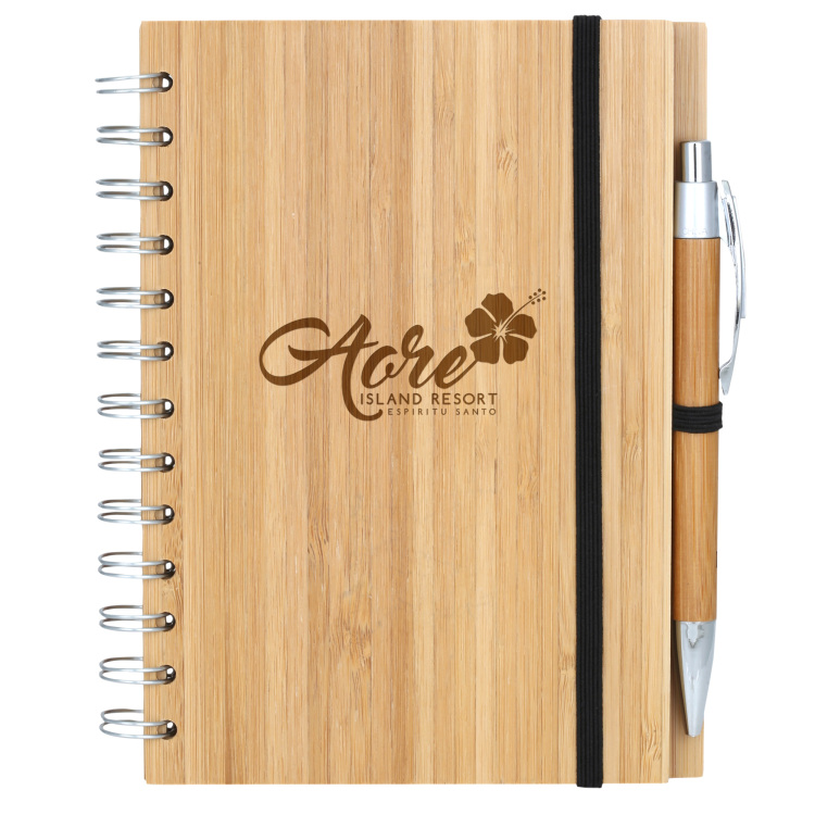 Bamboo Wire-bound Notepad w/ Bamboo Pen