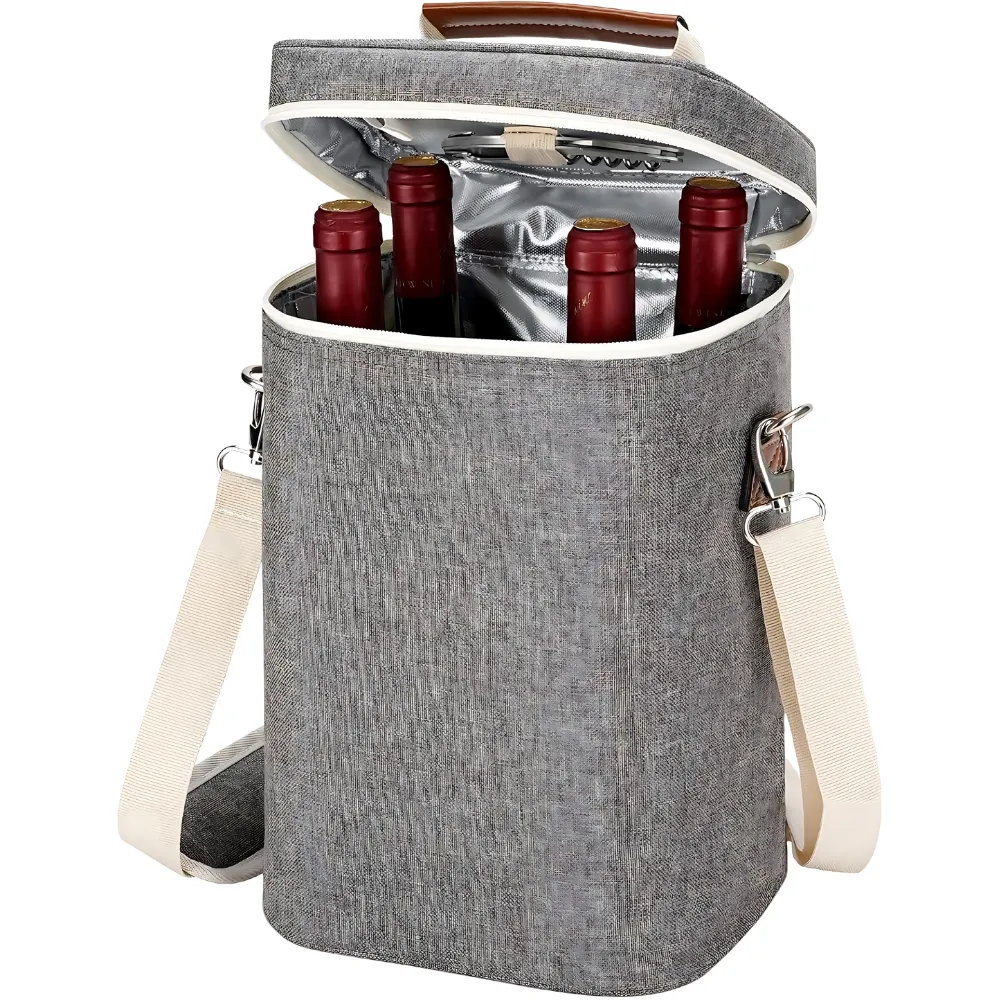 4-Bottle Insulated Wine Tote Carrier 6