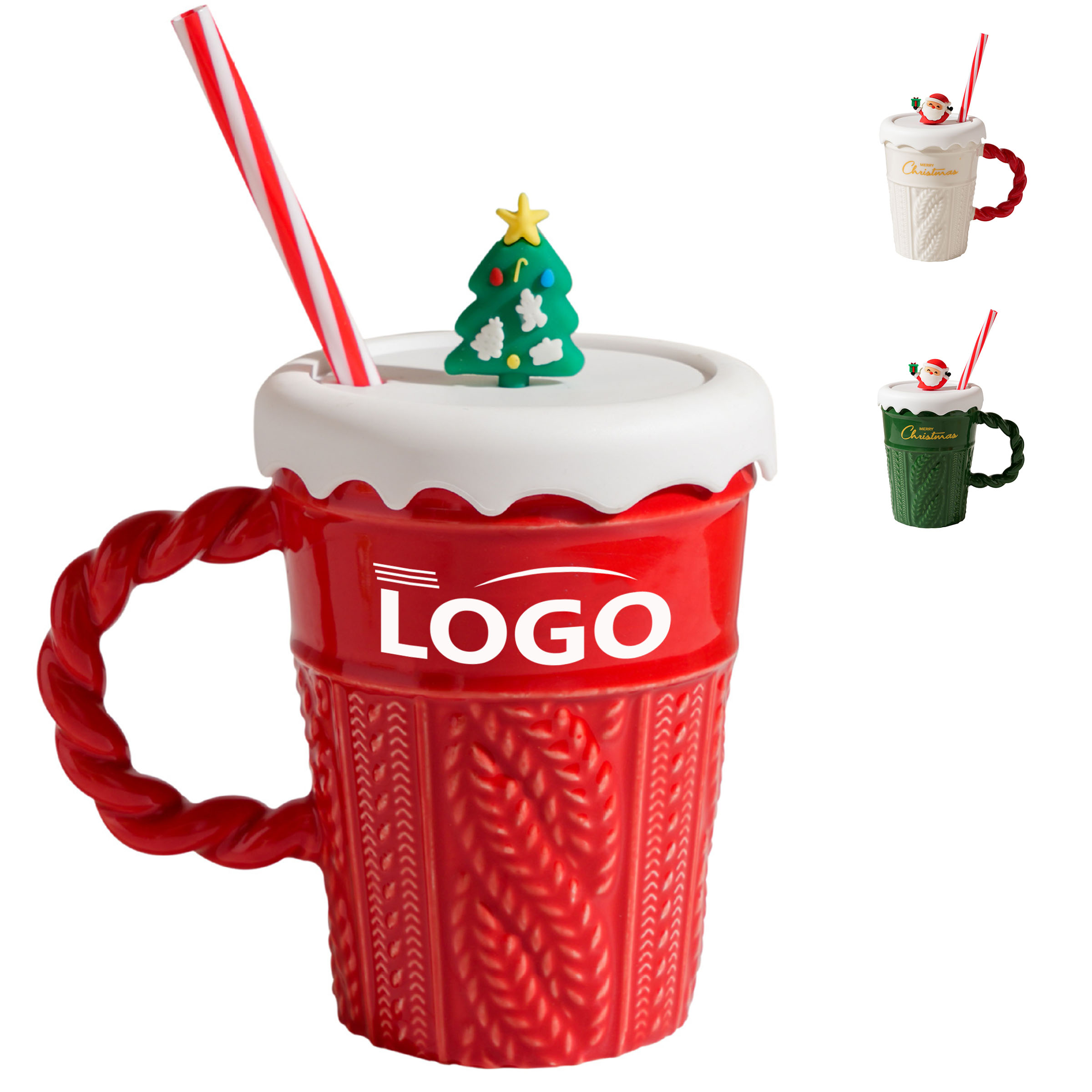 Ceramic Christmas Mug with Festive Lid and Straw 3