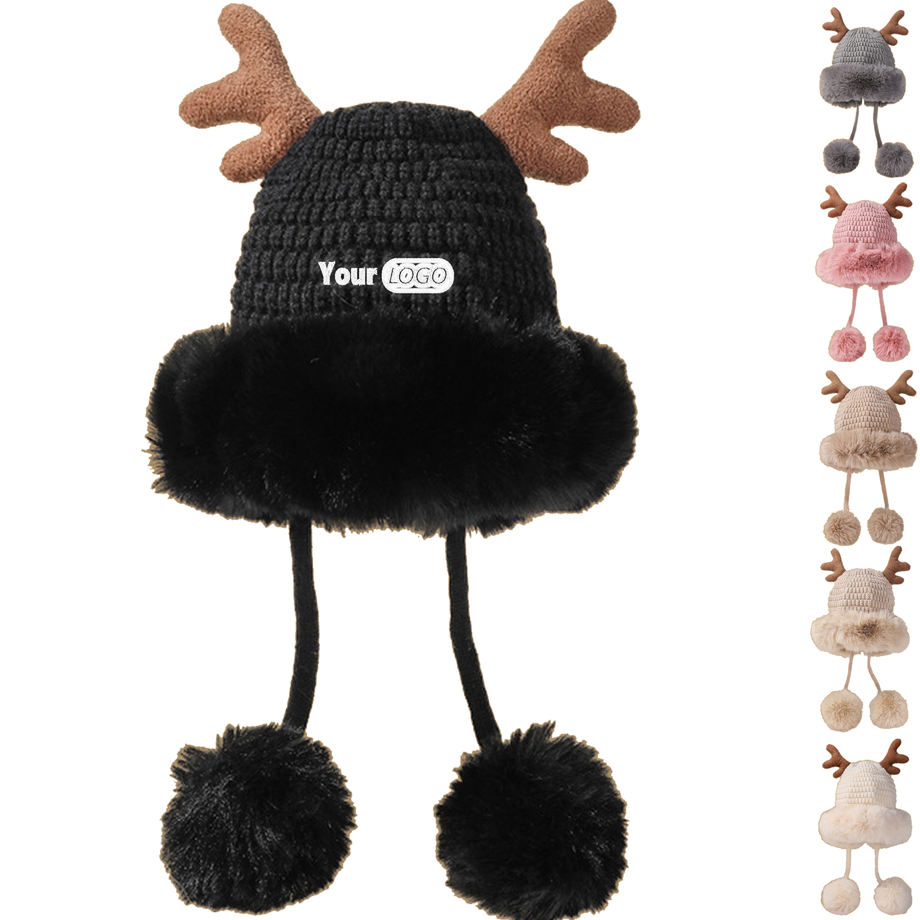 Women winter cover ear antler knit hat 2