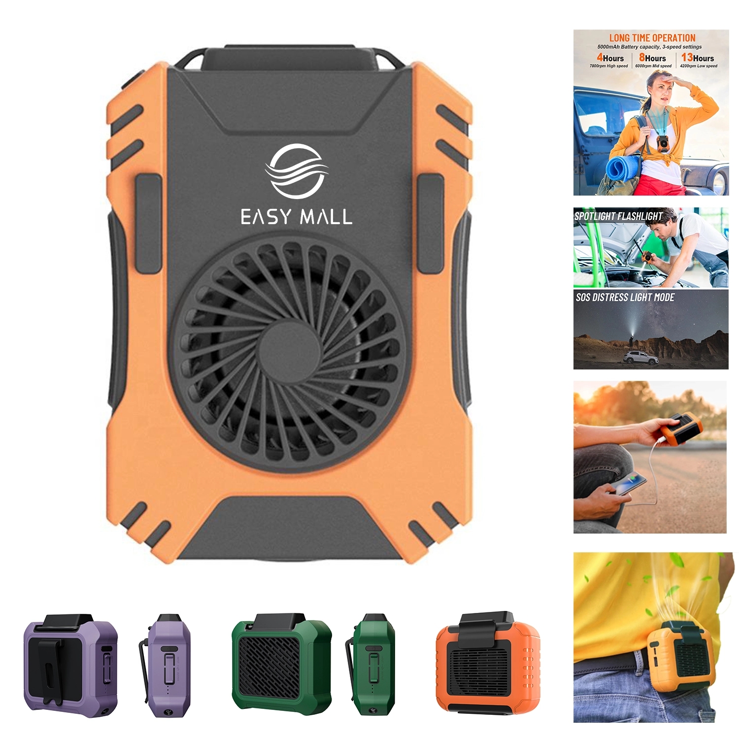 3-in-1 LED Light Power Bank Waist Hanging Fan 2
