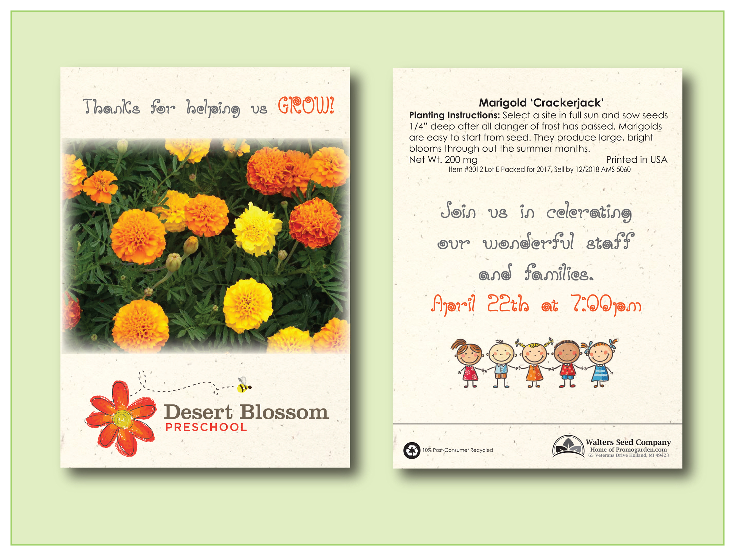 Marigold Flower Seed Packet - Size 3.25" x 4.5" 2