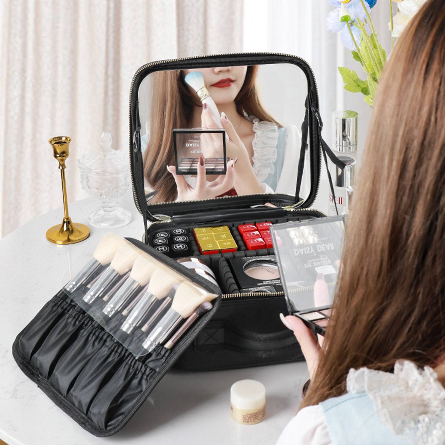 PU Leather Makeup Bag with Mirror 5