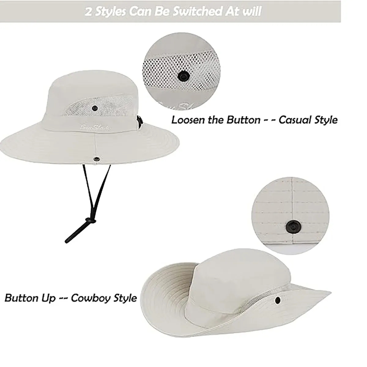 Wide-Brim Outdoor Beach Sun Hat with Ponytail-Hole 5