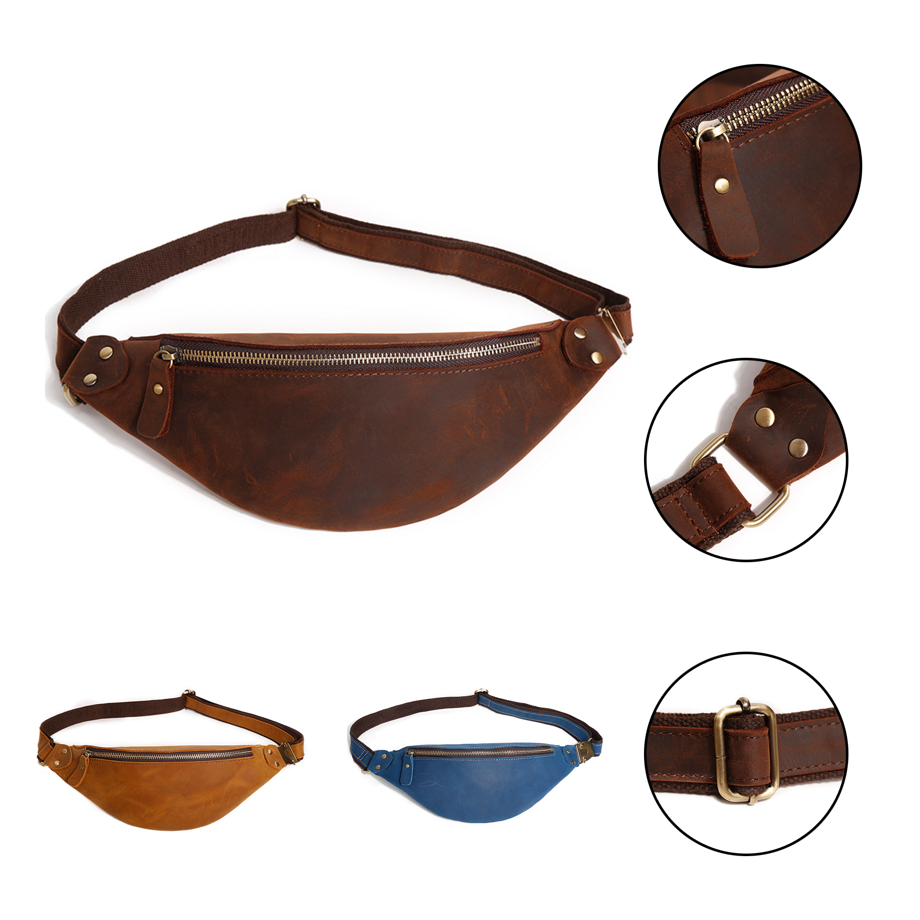 Durable Cowhide Leather Fanny Pack for Men Women 4