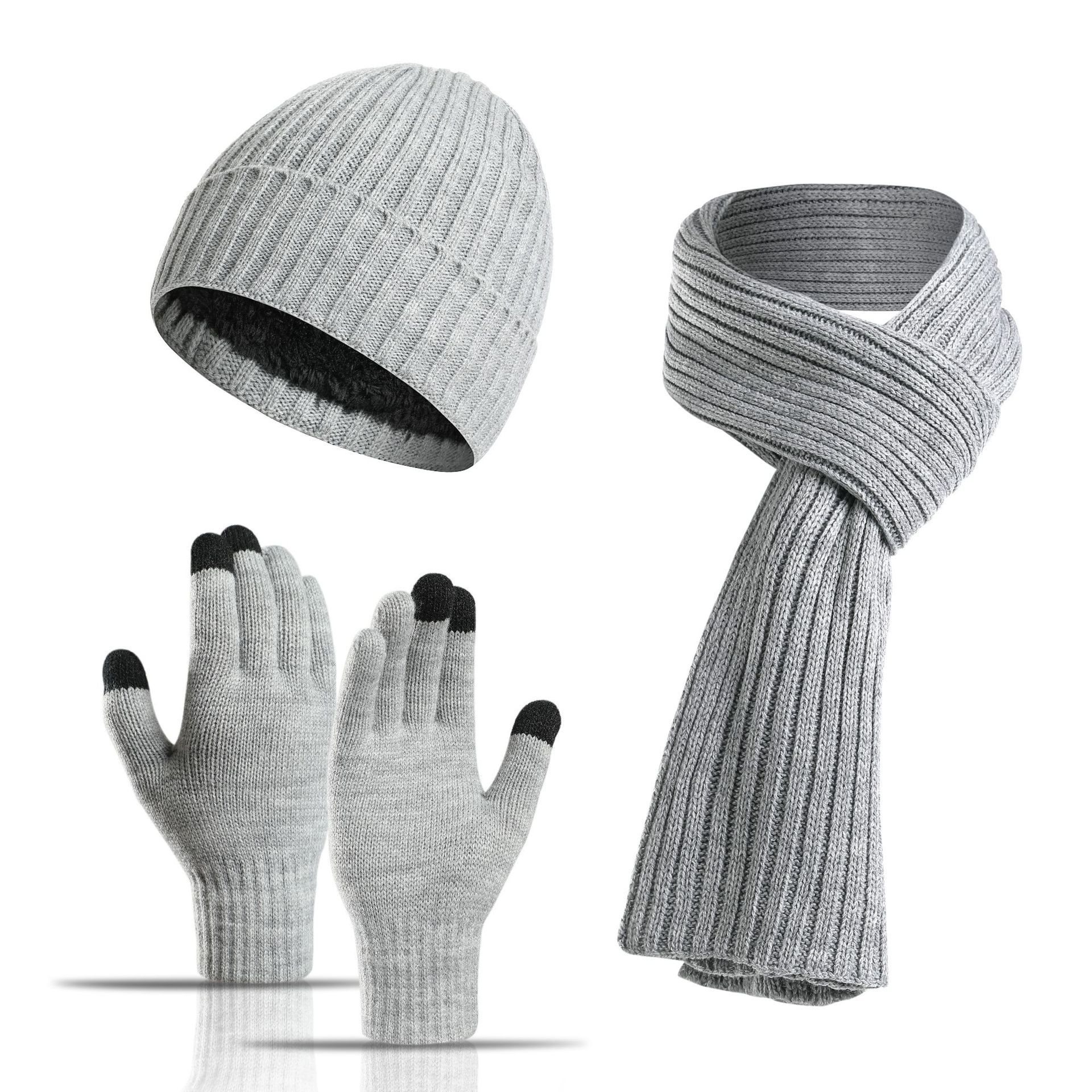 Winter 3 PCS Knitted Warm Knit Beanie Hat Scarf Gloves Gift Set 15