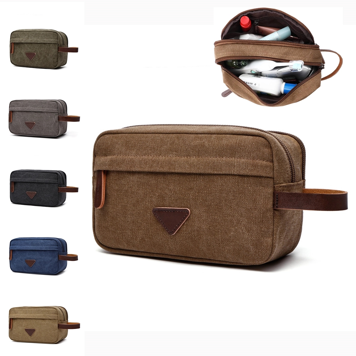 Canvas Leather Cosmetic Makeup Travel Toiletry Bag 7
