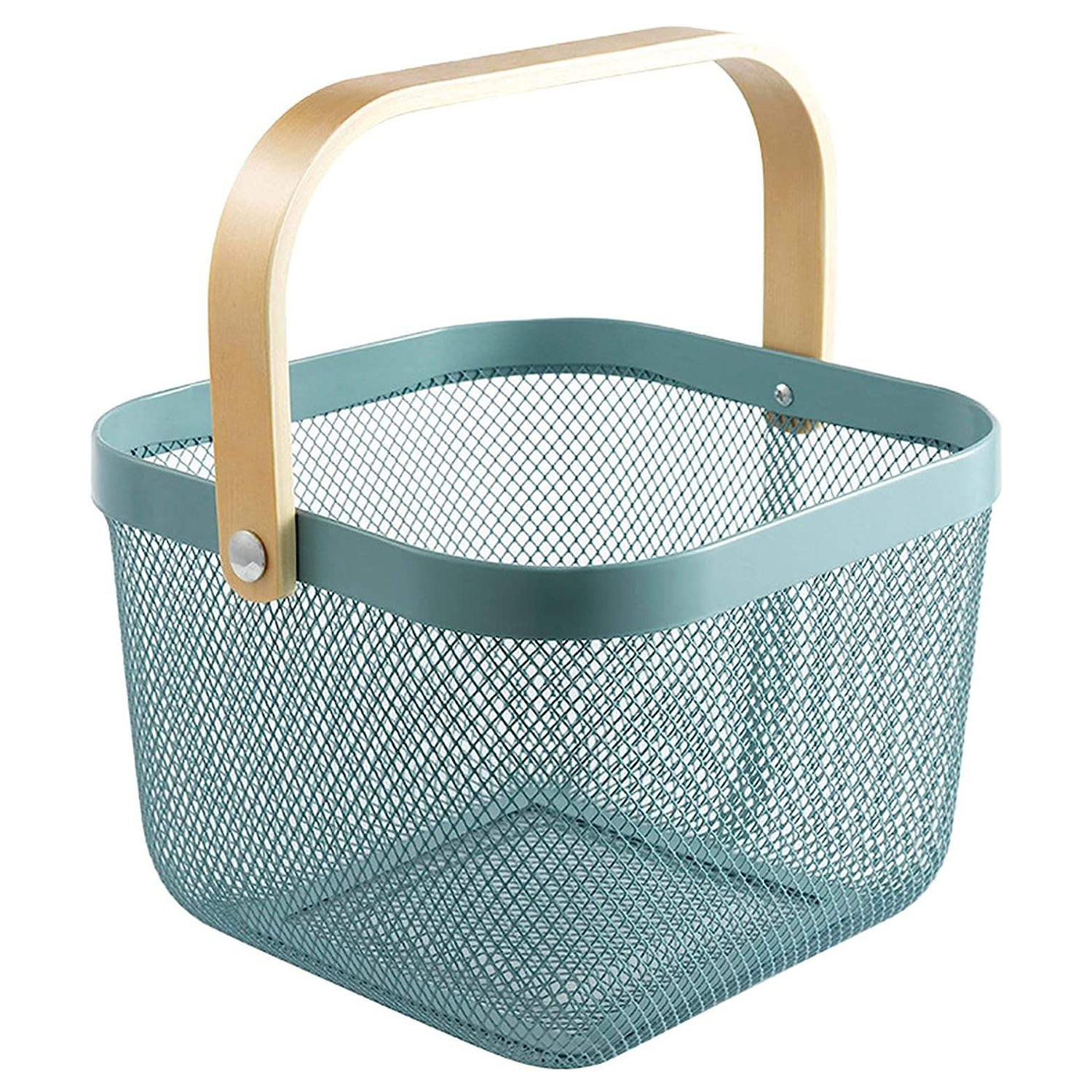Multi Functional Wooden Handle Mesh Metal Storage Basket 18