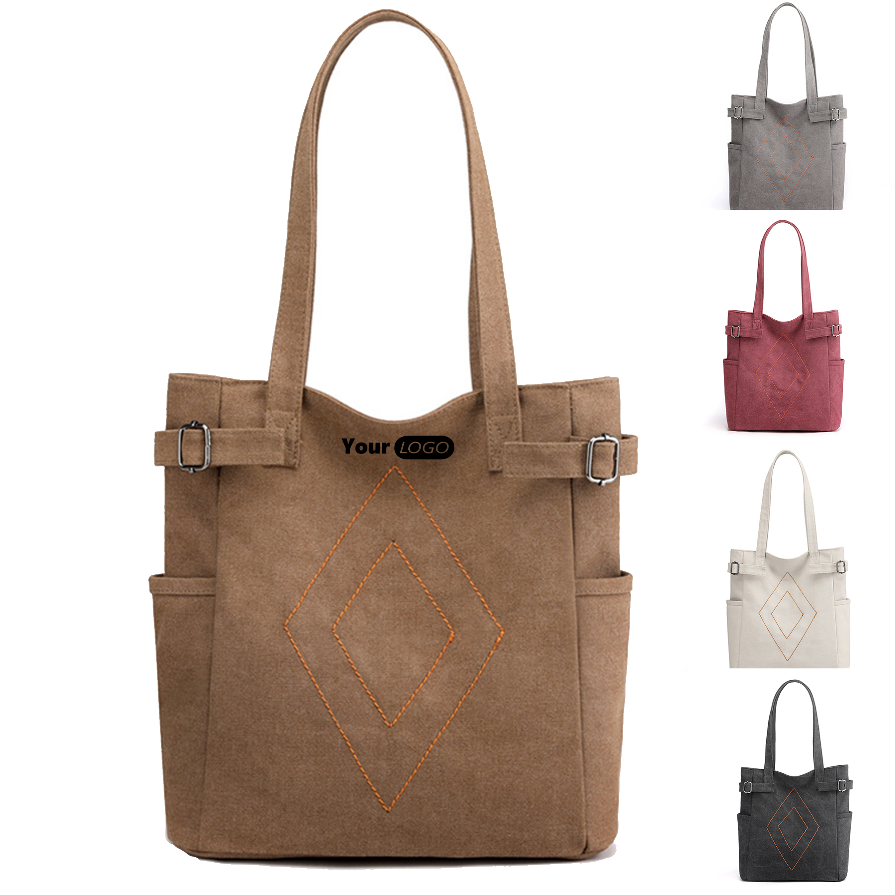 Canvas Shoulder Tote Bag for women, custom tote bag with logo imprint 3