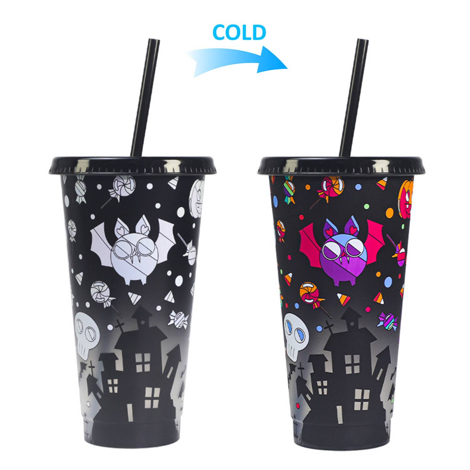 25oz Halloween Color-Changing Plastic Cups w/ Straw 2
