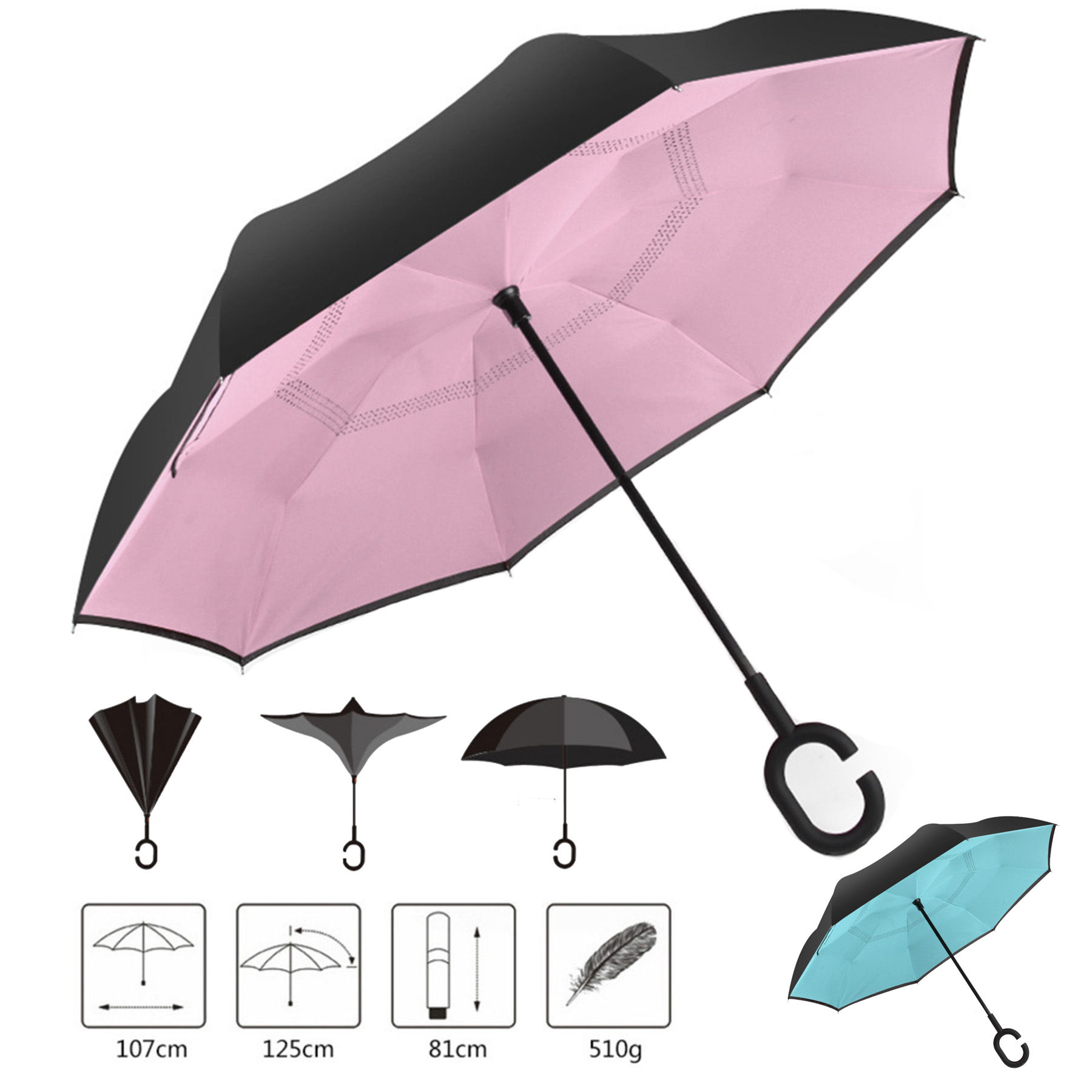 Auto-Open Reverse Inverted Inside Out Double Layer Umbrella 1