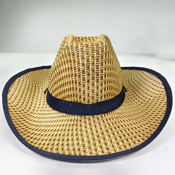 Outdoor travel straw hat sunscreen cowboy cap, custom hat with logo imprint 3