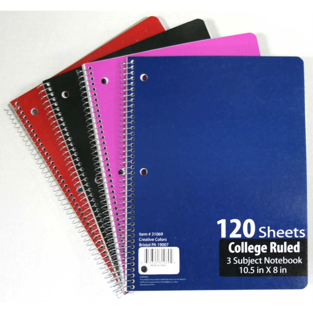 3 Subject Spiral Notebooks - College Ruled120 Sheets 4 Cover Colors 1