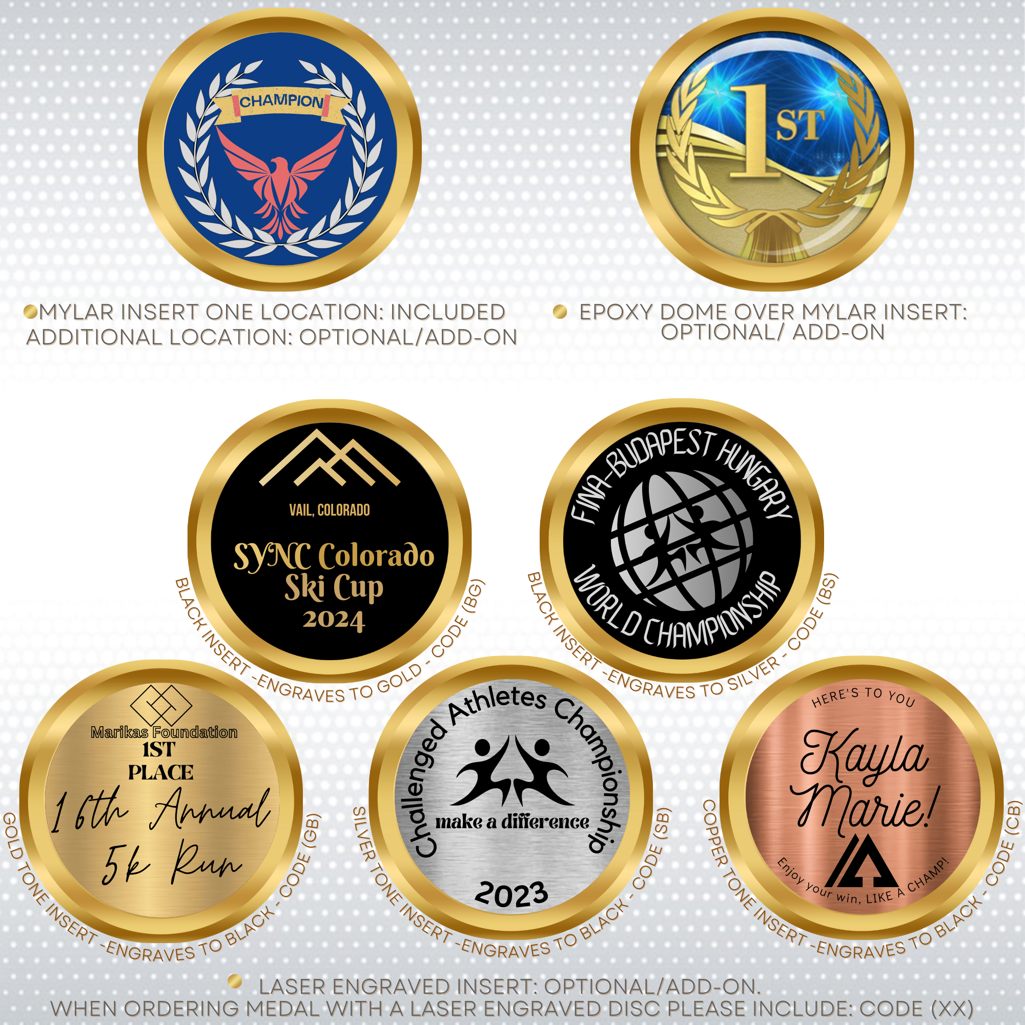 2 3/4" Bright Gold Insert Medal 1