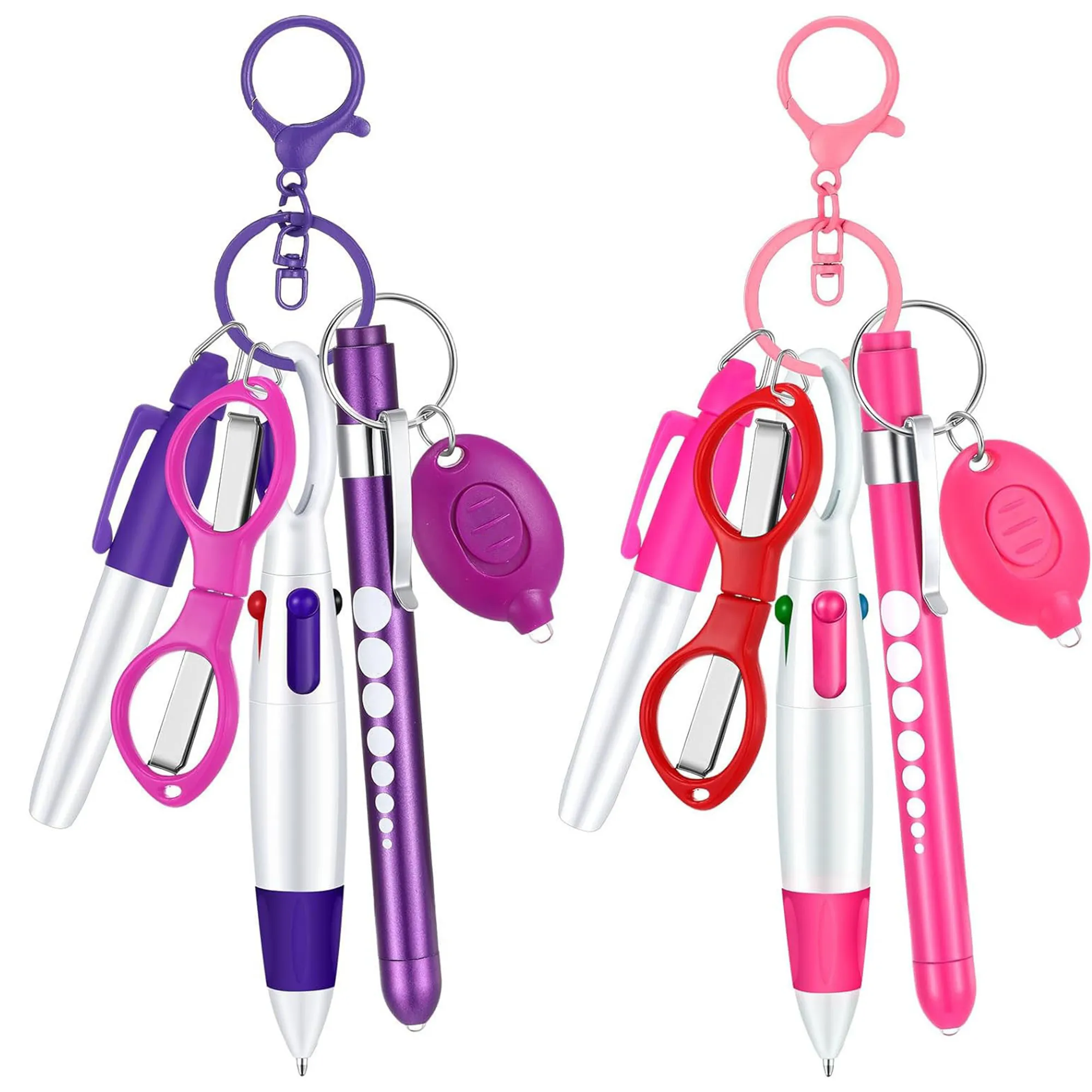 Ballpoint Pen Set with Flashlight Foldable Scissors Keychain 5