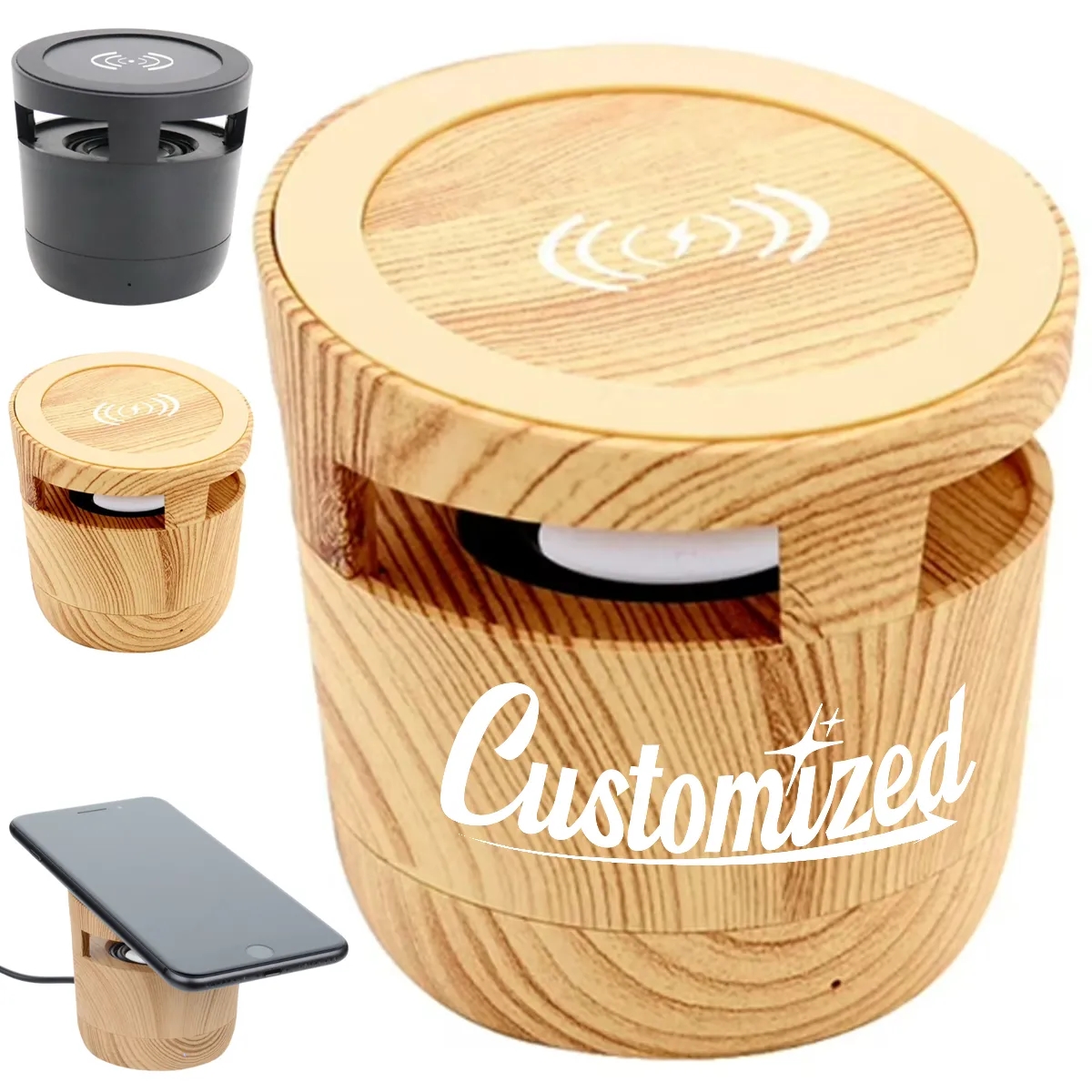 2 in 1 Wood Grain Wireless Charger with Bluetooth Speaker 7