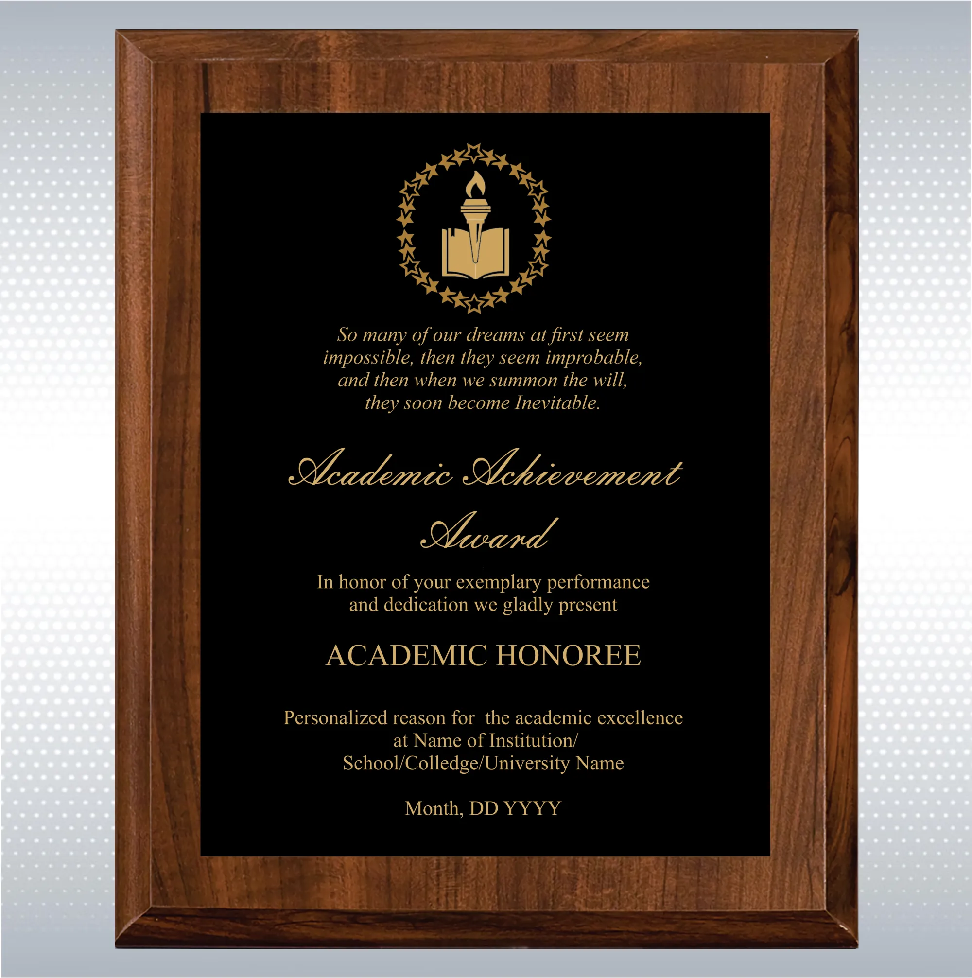 Cherry Finish Academic Achievement Plaque Gift Award 3
