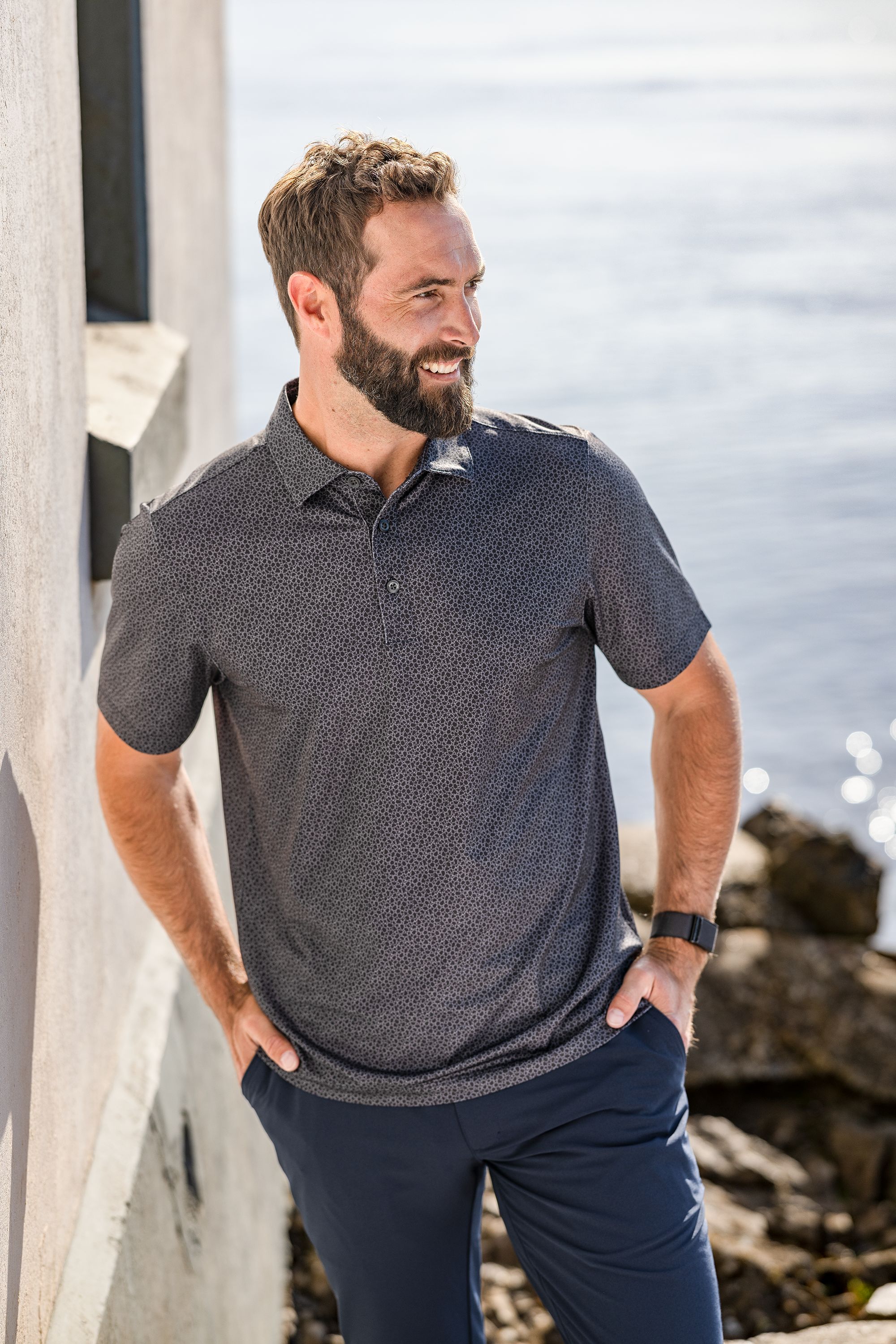 Pike Eco Pebble Print Stretch Recycled Mens Polo
