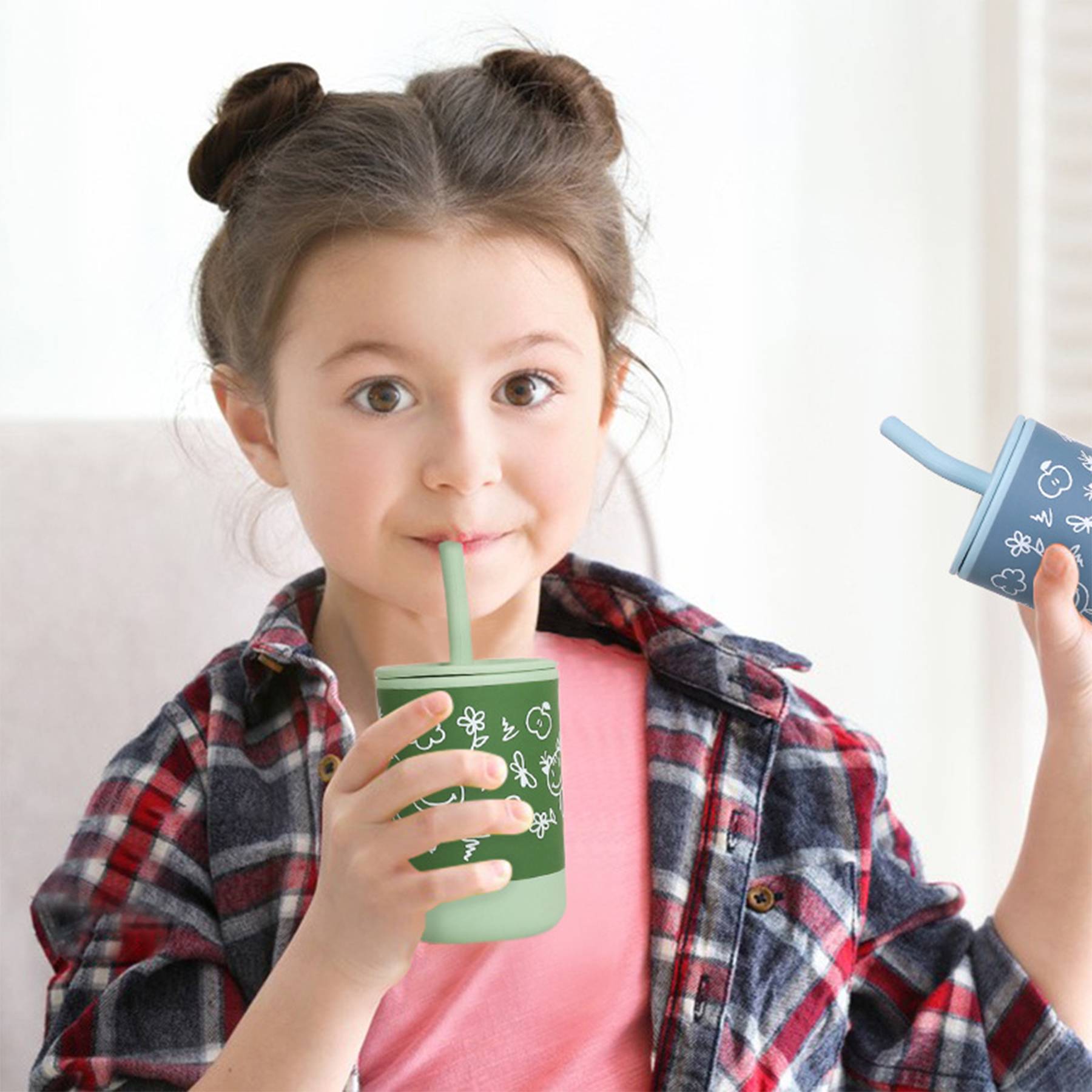 Silicone Training Sippy Cups for Toddler with Straw 2