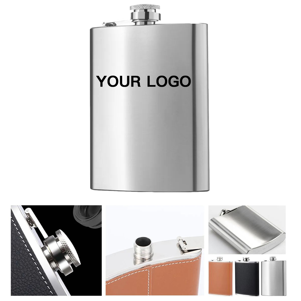 Leather Wrapped Stainless Steel Flask 8oz 2