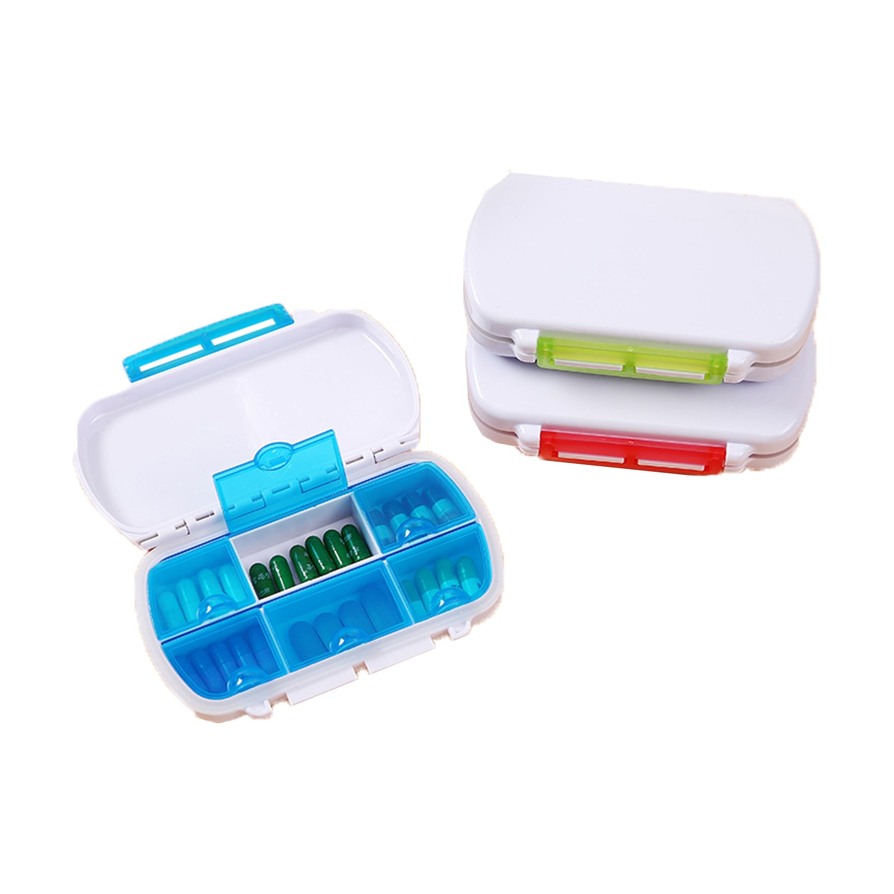 MOQ25 6 Compartment Double Lid Childproof Plastic Pill Box 3