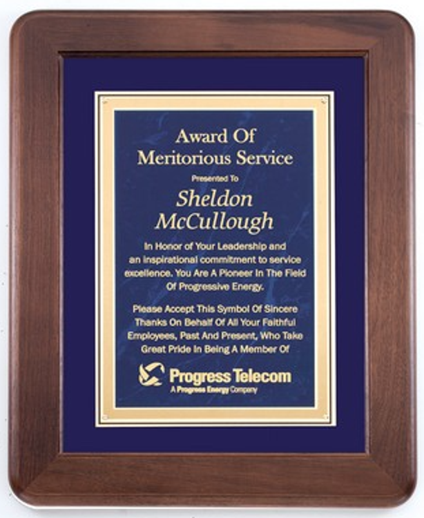 Rounded Rectangle Plaque with Blue Brass Engraving Plate 12" x 15" Award