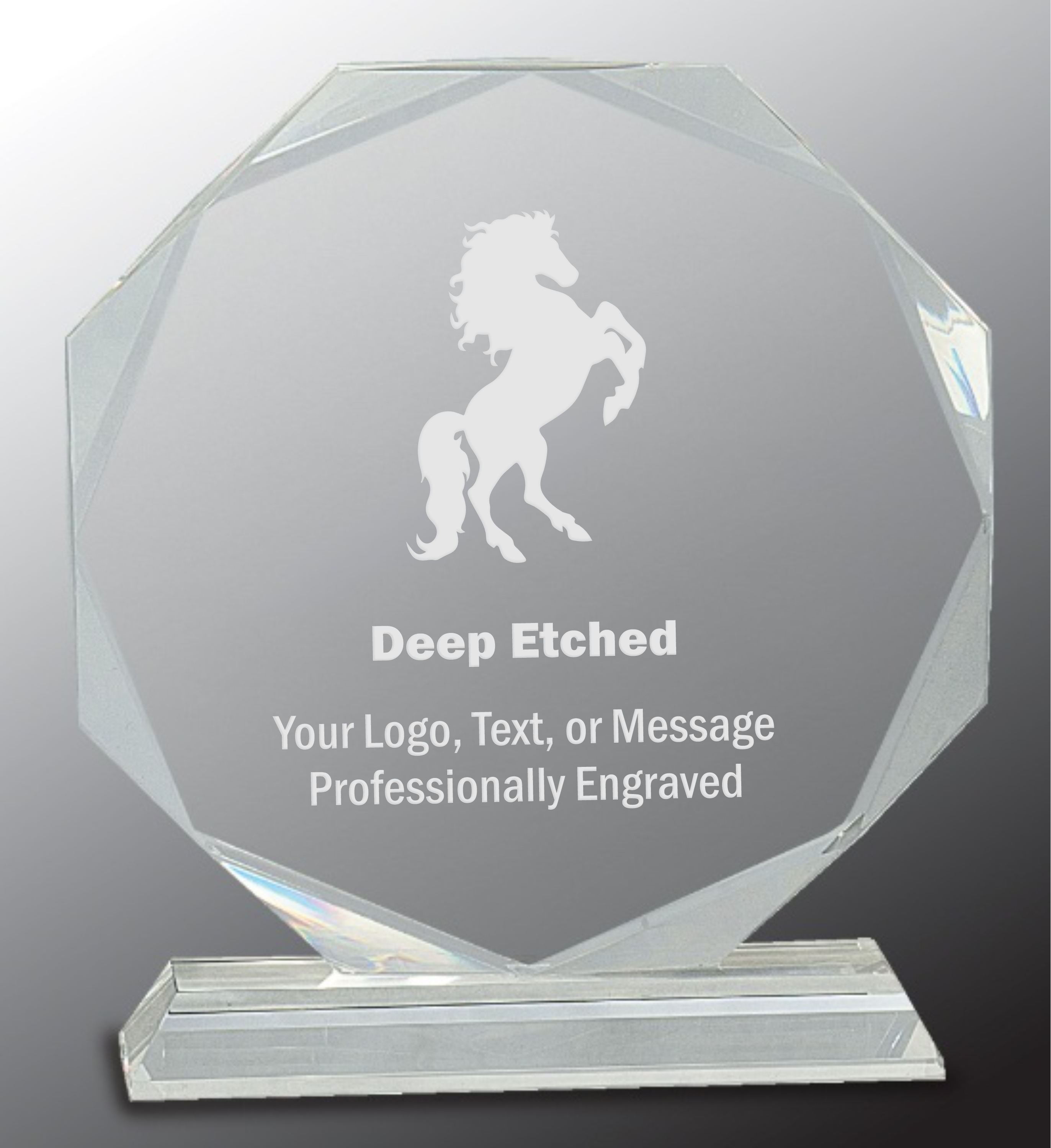 8" Clear Crystal Award Octagon on Clear Pedestal Base