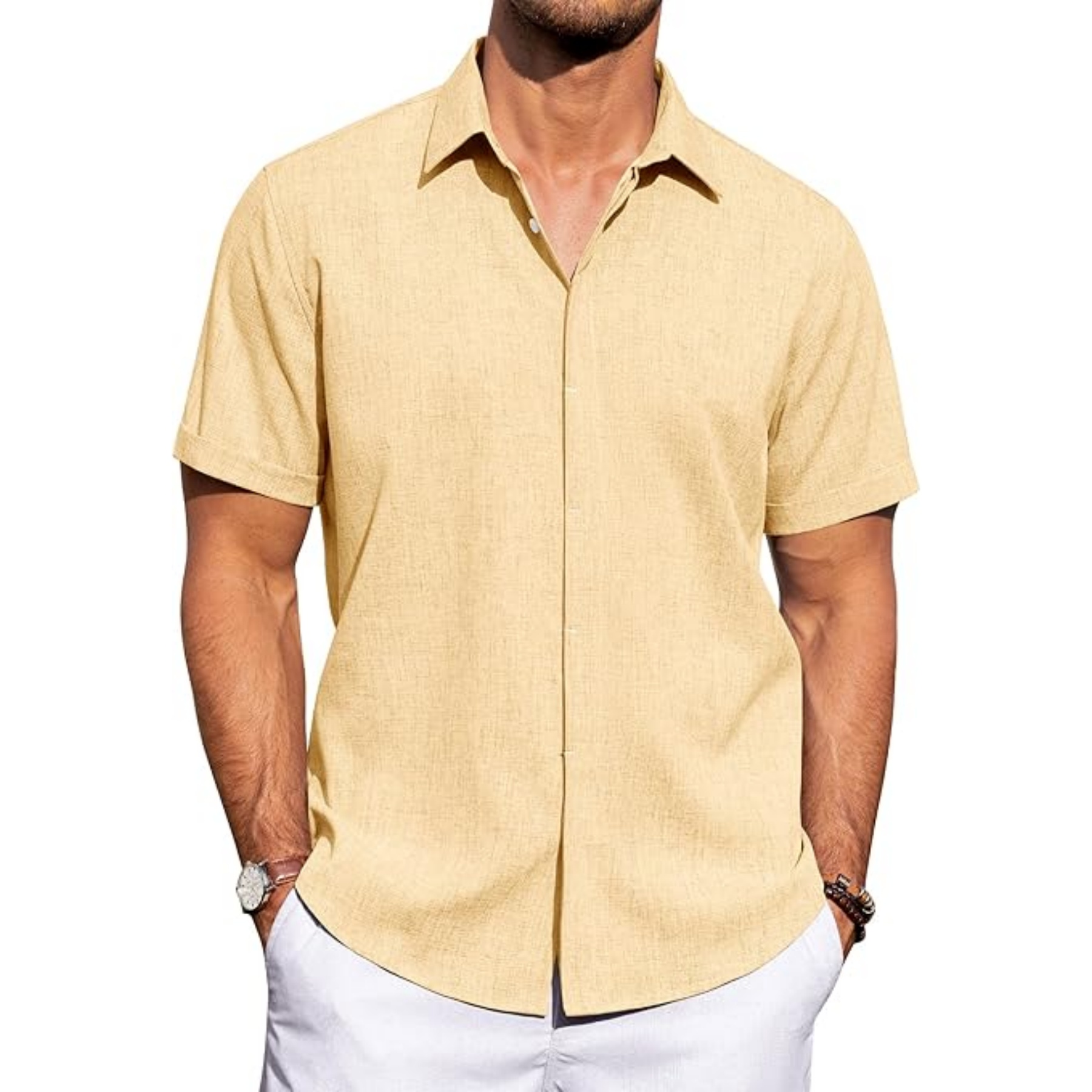 Men's Linen Casual Short Sleeve Shirt 10