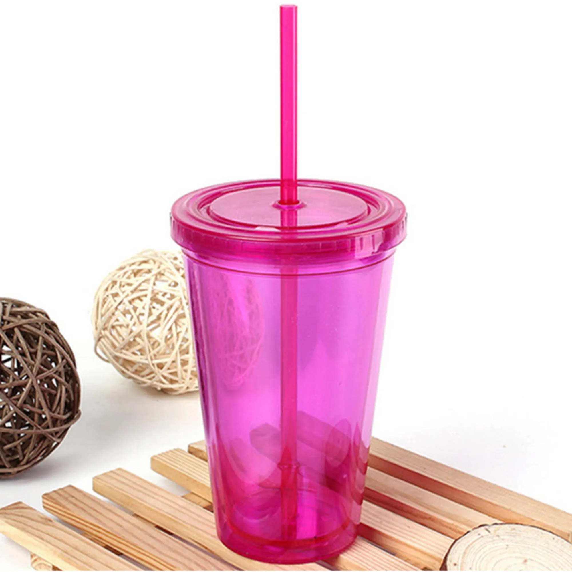 Reusable 15Oz Plastic Stadium Cup With Lid Straw 3