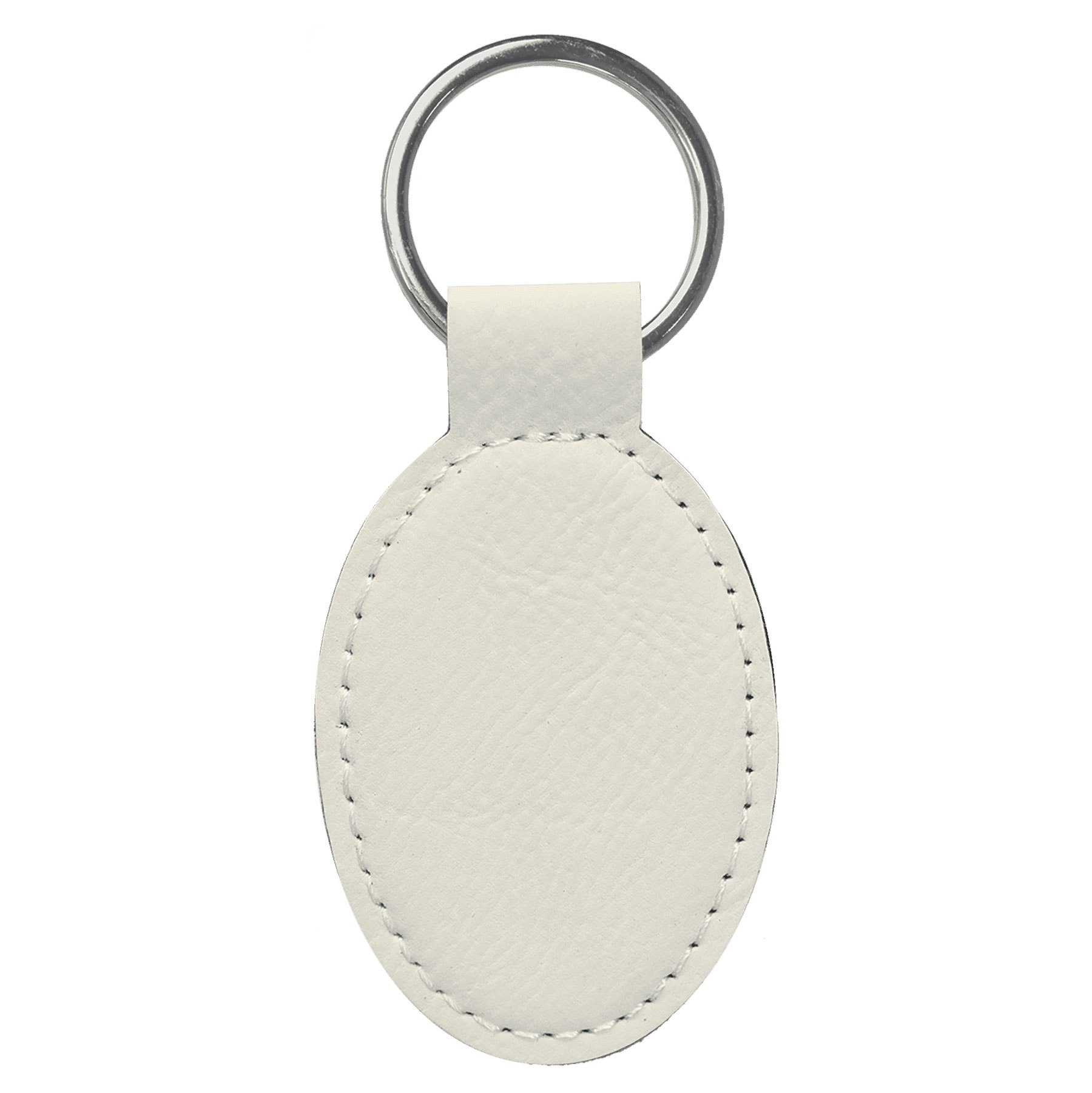 White Leatherette Oval Keychain 2