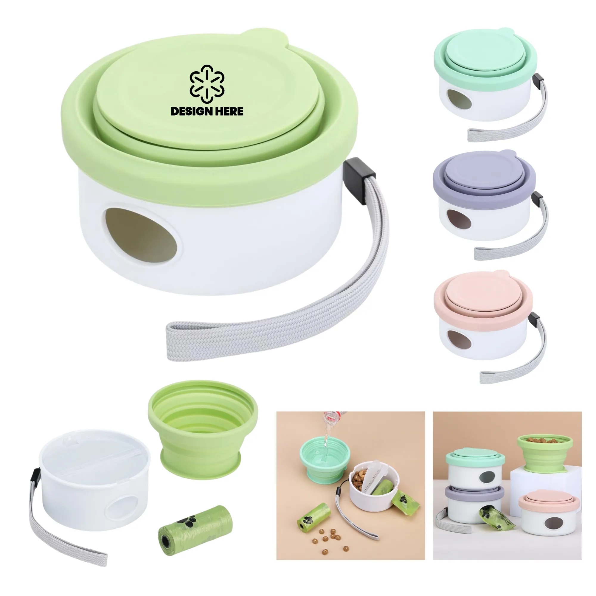 Outdoor Pet Multifunctional Feeding Bowl Set With Trash Belt 1