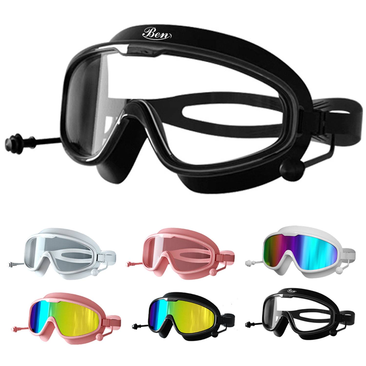 Anti-Fog Goggles with Built-in Earplugs for Swimming
