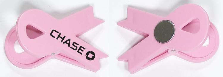 Jumbo size pink ribbon shaped magnetic memo clip holder with strong grip