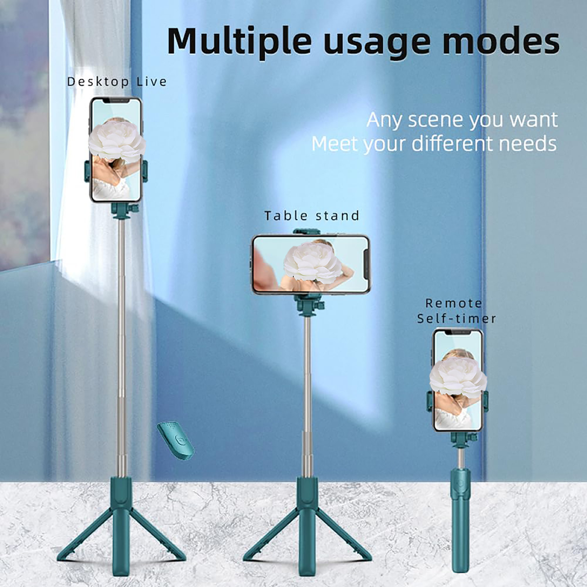 Portable Selfie Stick with Tripod & LED Light 6