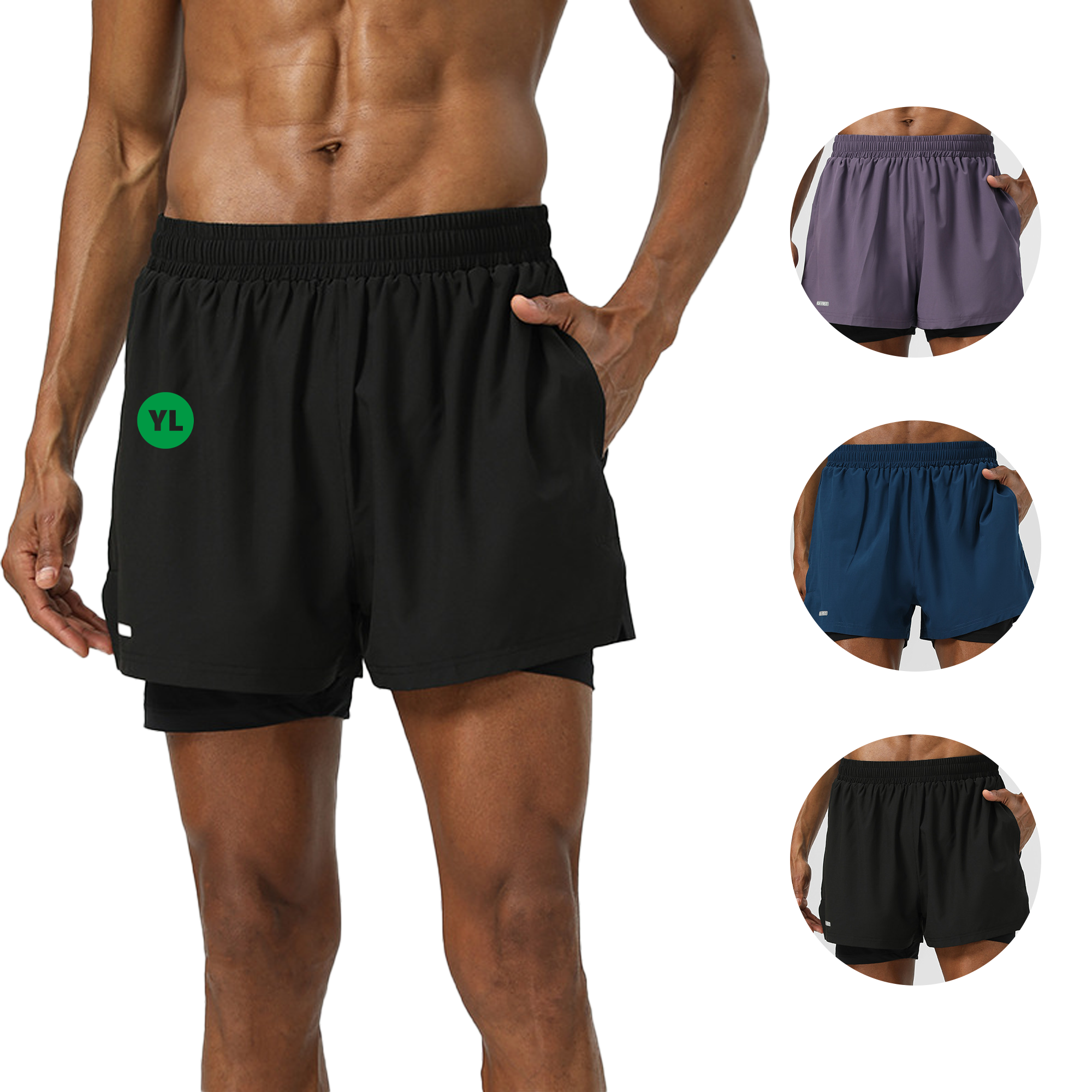 Men's Reflective 2-in-1 Sports Shorts - Versatile Fit 2