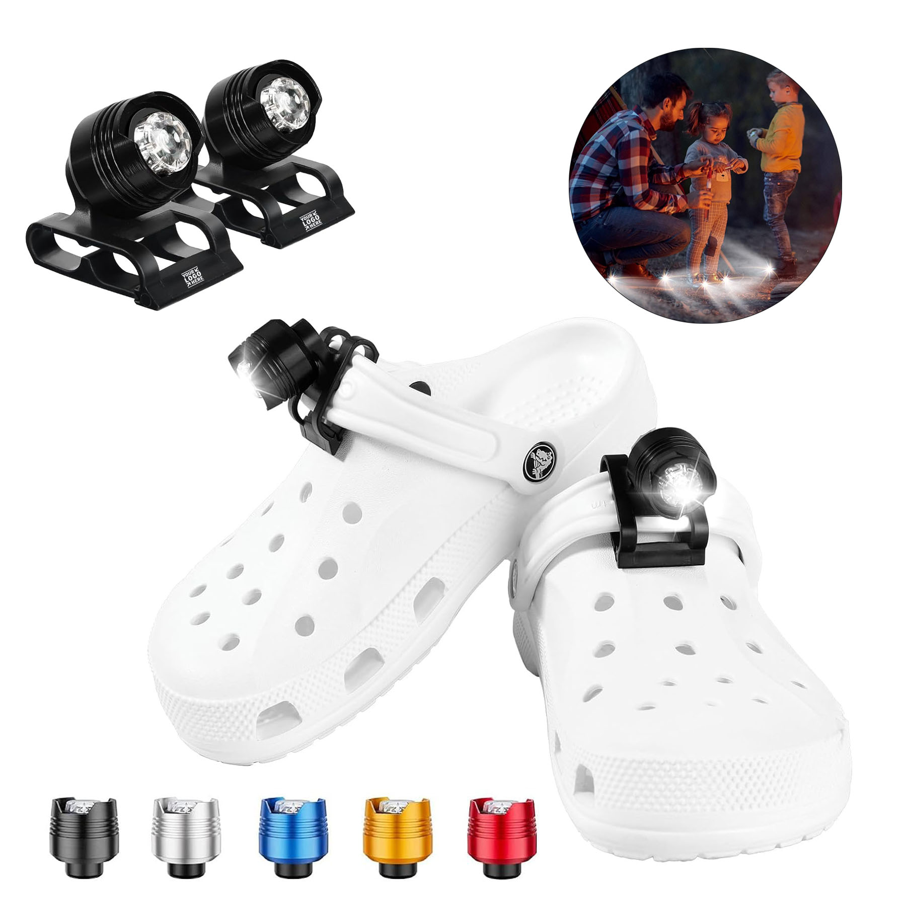 2Pcs Adults Kid Walking Hiking Lights Flashlights Waterproof Croc Headlights Shoes 2