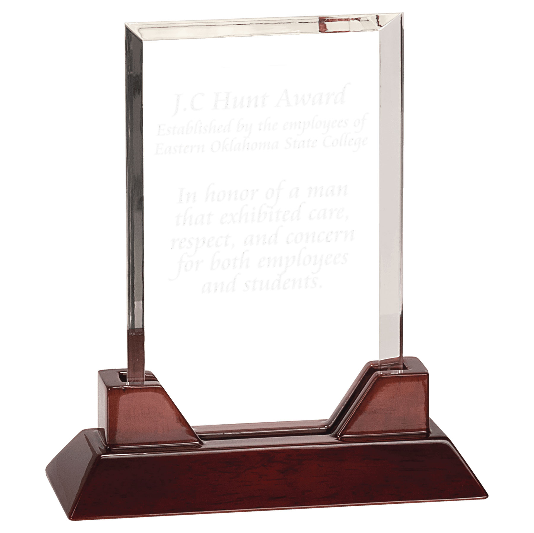 9" Rectangle Prestige Acrylic Award w/ Rosewood Piano Finish Base